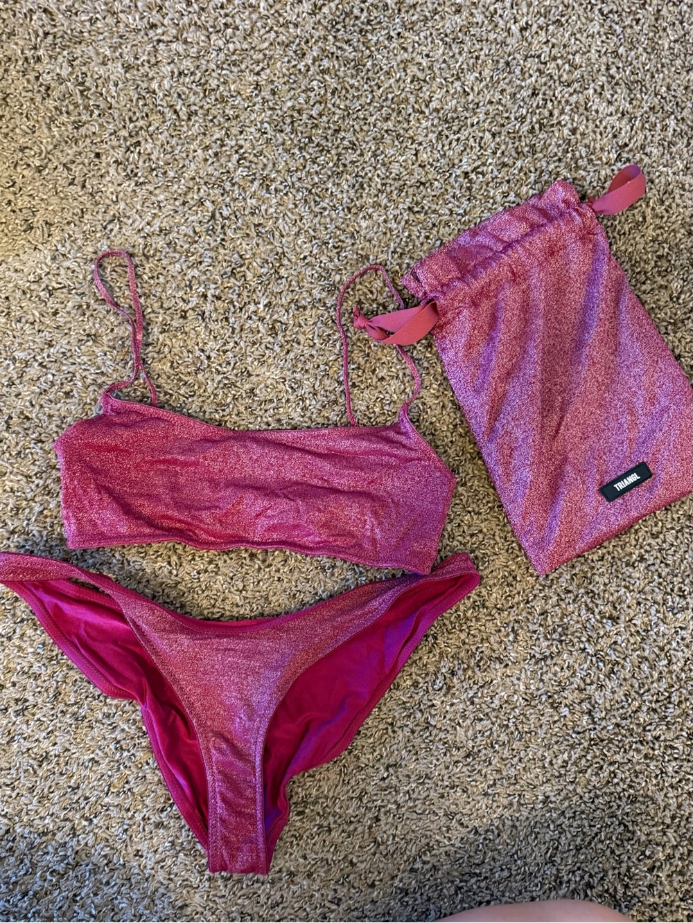 triangl swimwear Shimmer Pink Bandeau Bikini with Matching Pouch